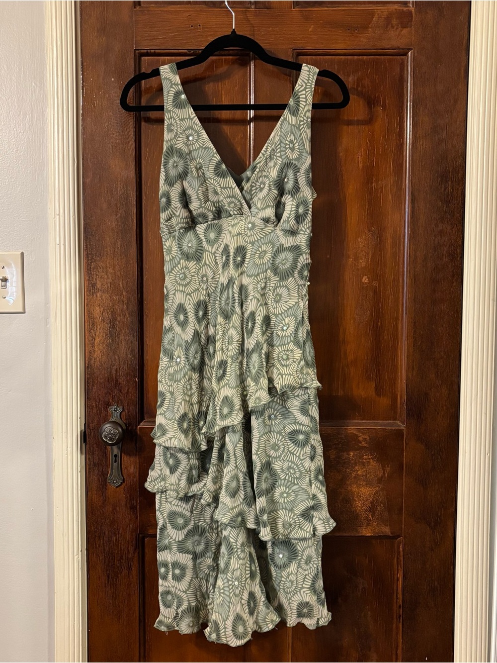 green printed boho y2k midi dress (brand Johnathan Martin Studio)